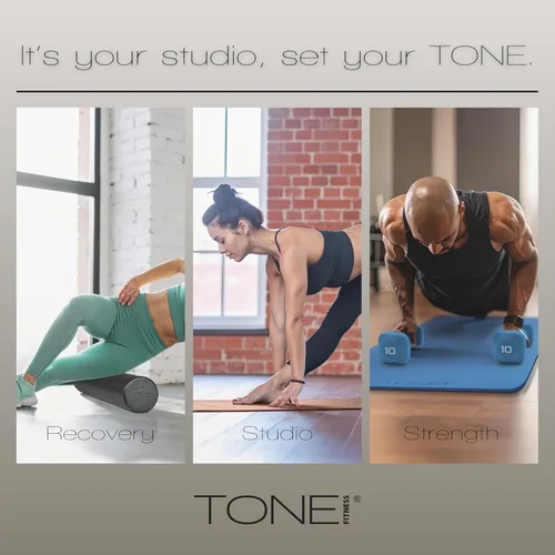 Miniatura 9 de TONE Fitness Esterilla de yoga antideslizante de 1/4 pulgadas de grosor para ejercicios y pilates para entrenamientos en casa con correa de Azul
