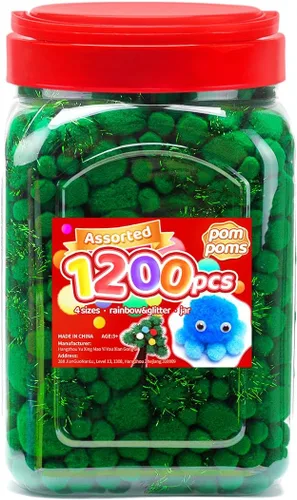 Miniatura 24 de Iooleem Pompones rosados – Tamaño surtido, 1200 piezas con ojos móviles, opciones de purpurina, perfectos para artes y manualidades
