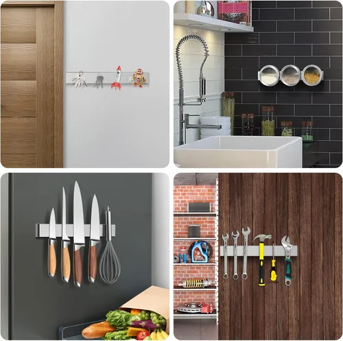Miniatura 6 de Ninonly Portacuchillos magnético de 12 pulgadas para refrigerador, tira magnética de acero inoxidable de doble cara para pared, sin perforaciones