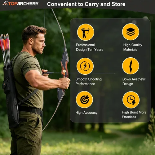 Miniatura 4 de TOPARCHERY Arco recurvo desmontable de caza de 60" y juego de flechas para adultos, práctica, competencia, kit de arco largo de 30-50 libras con 6