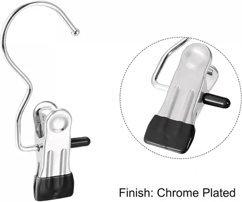 Miniatura 4 de uxcell Clips de lavandería con gancho, perchas de metal para botas cromadas, color negro, 4.488 in, 6