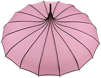Miniatura 3 de ThreeH Paraguas de pagoda vintage nupcial parasol resistente al viento 16 varillas de cuero con mango enganchado paraguas de lluvia