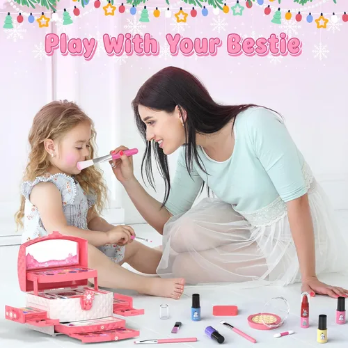Miniatura 3 de GirlsHome Set de maquillaje para niñas de 56 piezas, lavable, cosméticos reales no tóxicos, juguetes de Frozen, kit de maquillaje para niñas