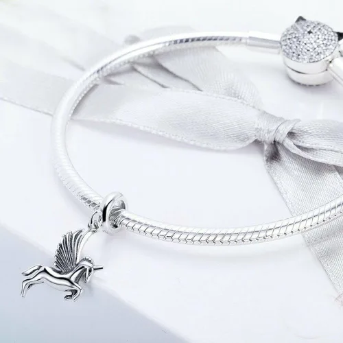 Miniatura 3 de Abalorio de unicornio de plata de ley 925 para mascotas, abalorios de moda, pulsera y collar, Plata