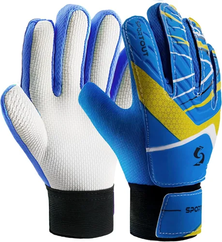 Miniatura 10 de Sportout Guantes de portero para niños, guantes de fútbol con doble protección en la muñeca y material de látex resistente al desgaste y Azul