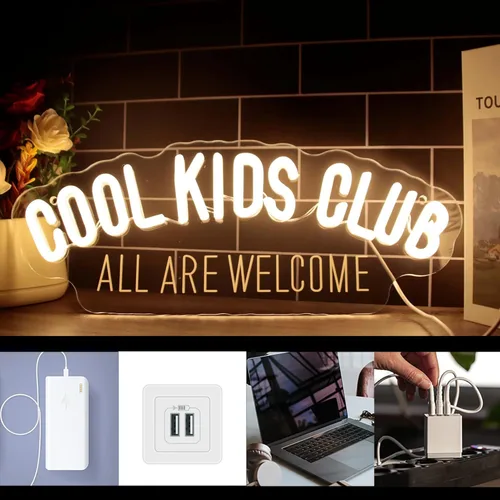 Miniatura 2 de Letrero de neón Cool Kids Club, luz de neón All Are Welcome hecha a mano, luz LED de neón para habitación de bebé, luces de neón USB regulables