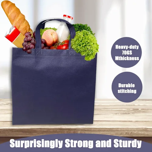 Miniatura 5 de 50 piezas de bolsas de compras reutilizables de tela no tejida, bolsas grandes plegables tipo tote con asas, bolsa de mano para comestibles a granel