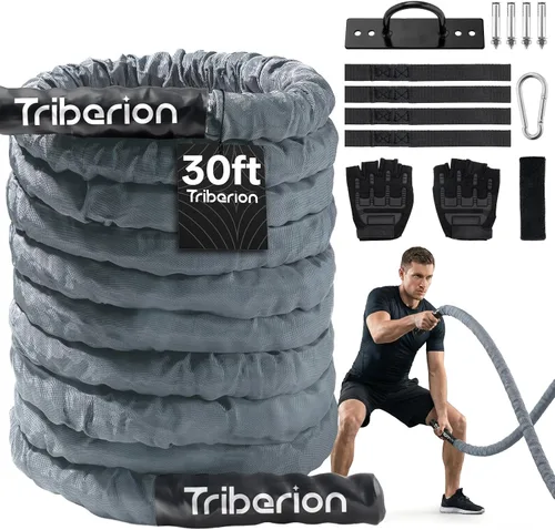 Miniatura 12 de Cuerda de batalla para entrenamiento de gimnasio en casa, 1.26 pulgadas, 30 pies, cuerdas de ejercicio de entrenamiento pesadas, equipo de fitness