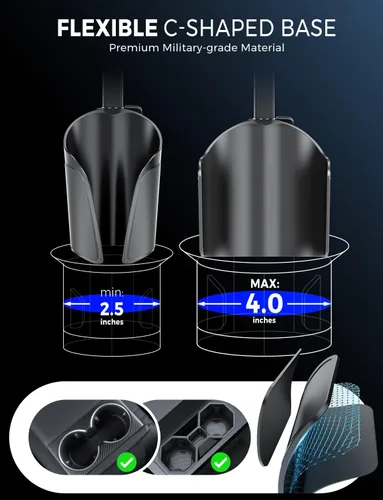 Miniatura 3 de eSamcore Portavasos para teléfono, soporte de teléfono sin obstrucciones para el portavasos de tu automóvil (2.5 a 4 pulgadas) con base flexible