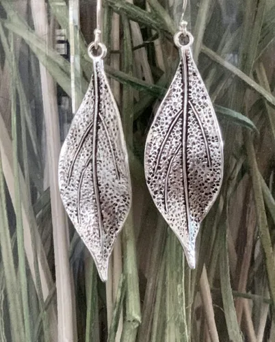 Miniatura 5 de Wavy Leaf on Sterling Silver Dangle Earrings Bohemian Boho