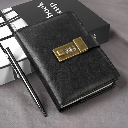 Miniatura 2 de WEMATE Diario con Cerradura, Diario con Cerradura, Cuaderno de Contraseña, Bolígrafo y Caja de Regalo - Perfecto para Hombres y Mujeres - 4.3X Negro