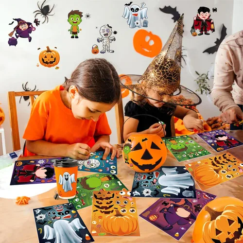 Miniatura 4 de LINAYE 60 hojas de calcomanías de Halloween para niños pequeños, haz tus propias calcomanías, relleno de bolsas de golosinas de Halloween