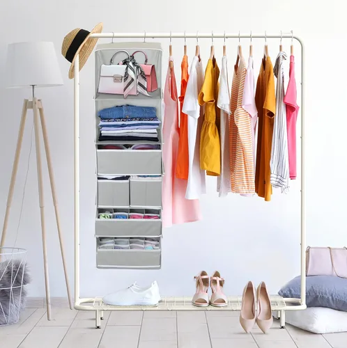 Miniatura 6 de Simple Houseware Organizador de armario colgante de 6 estantes con 5 cajones de almacenamiento, gris