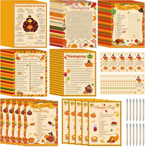 Harloon Juego de 172 piezas de juegos de Acción de Gracias con lápices para familia y adultos, pavo, otoño, calabaza, búsqueda de palabras, juego de