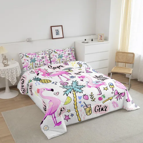 Miniatura 2 de Erosebridal Juego de ropa de cama de flamenco rosa para niñas y mujeres, lindo juego de edredón de flamenco de animales, tamaño individual