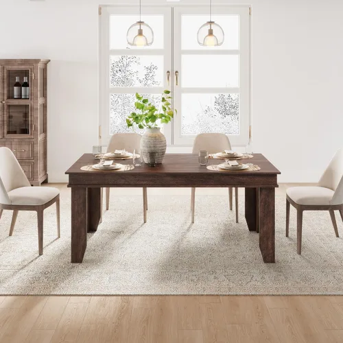 Miniatura 10 de GarveeHome Mesa de comedor de granja para 6-8 personas, mesas de cocina de 71 pulgadas de largo con marco resistente de madera, mesa rectangular