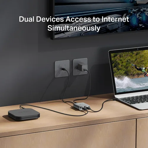 Miniatura 4 de TP-Link Divisor Ethernet 1 a 2, 1000 Mbps de alta velocidad de doble puerto divisor de Internet, compatible con Cat8/7/6/5e/5, cables USB-C