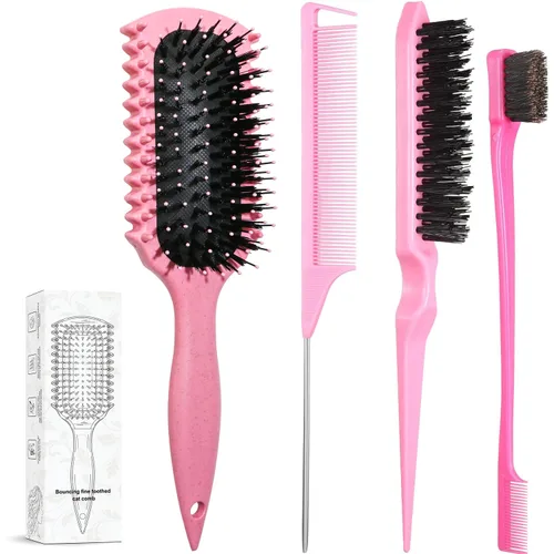 Miniatura 10 de Cepillo para definir rizos, productos de cepillo para cabello rizado con juego de 3 cepillos para peinar hacia atrás con cerdas, juego de cepillo