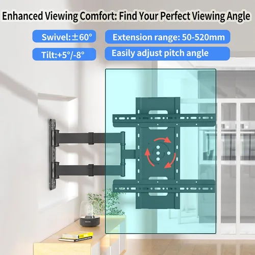 Miniatura 5 de Soporte vertical de pared para TV de 32 a 60 pulgadas, soporte de TV de movimiento completo con rotación vertical de 90°, inclinación giratoria