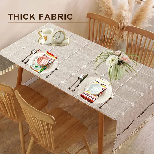 Miniatura 5 de Mantel de mesa auxiliar bohemio para sala de estar, con bolsillos y borlas, mantel rectangular a rayas para café, lavadora, secadora, refrigerador