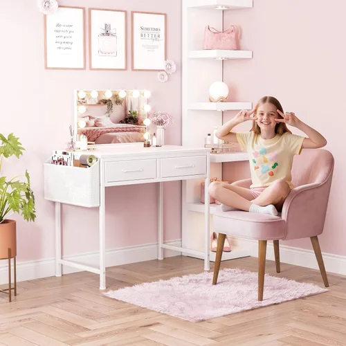 Miniatura 4 de DLisiting Escritorio de maquillaje sin espejo, pequeño tocador de 40 pulgadas para dormitorio de niñas, sala de estar, oficina en casa, pequeños