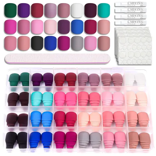 Miniatura 9 de 576 uñas postizas con forma de ballet de ataúd, uñas postizas acrílicas de cobertura completa, 24 colores con pegamento de uñas de 0.24 onzas