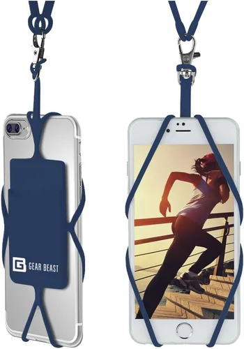 Gear Beast Cordón para teléfono celular, soporte universal para teléfono con bolsillo para tarjetas y correa de silicona para el cuello, compatible
