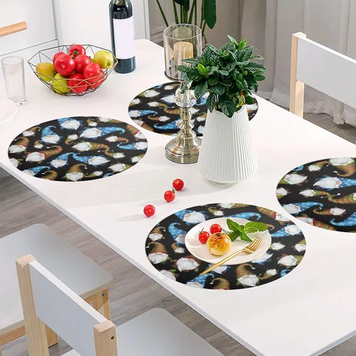 Miniatura 6 de Whimsical Christmas Gnomes Black PVC Placemat, Non Slip Dining Table Heat Protector Mats for Kitchen one sizex4