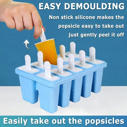 Miniatura 3 de Moldes de silicona para paletas de 10 cavidades, molde de paletas de hielo para niños, adultos y adolescentes, moldes de helado sin BPA para Cavidad