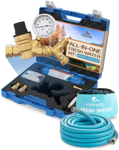Kit de agua dulce RV con manguera para beber, regulador de presión de agua para caravana, filtro, conectores de manguera, kit de reparación de