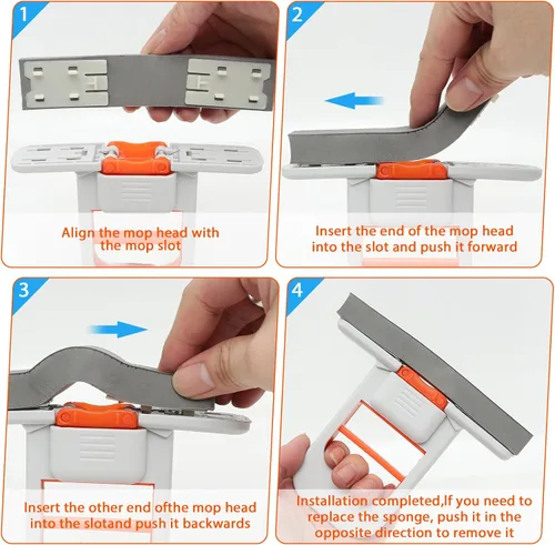 Miniatura 5 de Mini trapeador autoexprimible, fregona de esponja pequeña naranja, sistema de limpieza de uso húmedo y seco, trapeador de escritorio plegable, mango