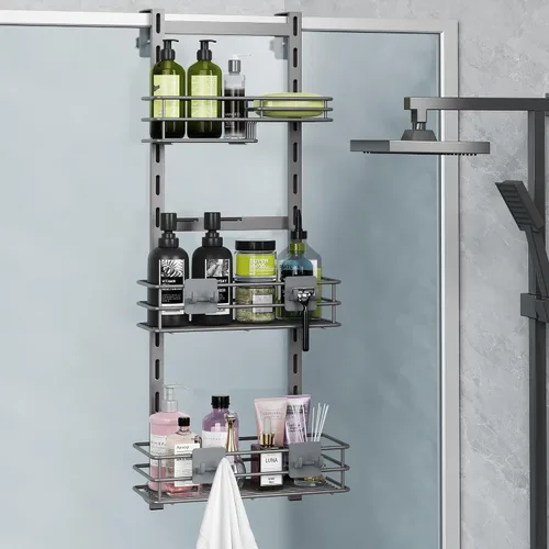 Miniatura 13 de Orimade Organizador de Ducha Sobre la Puerta Ajustable de 3 Niveles Negro, Estante Colgante para Baño a Prueba de Óxido con 4 Ganchos, Organizador