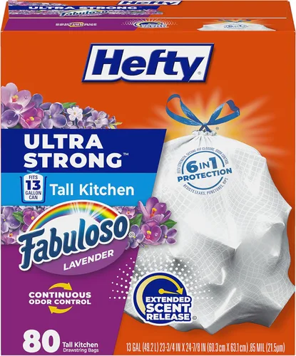 Hefty Bolsas de basura ultra fuertes de 13 galones, bolsas de basura altas para cocina tamaño 13 galones, resisten fugas, perforaciones y desgarros,
