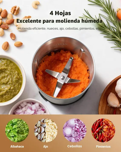 Miniatura 5 de SHARDOR Molinillo de café eléctrico, especias, hierbas, molinillo para especias y semillas en grano de café, con 2 cuencos extraíbles de acero