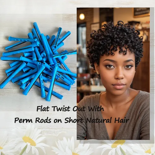 Miniatura 6 de 40 piezas de varillas para permanente para cabello natural, varillas de plástico azul para ondas frías, rodillos para rizar el cabello con peine