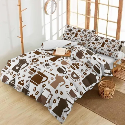 Miniatura 4 de Duvet Cover Set Twin, Coffee Maker Beans Cups Cake 3 Piece Bedding Set Breathable Quilt Cover Set, Coffee Time Soft Microfiber Bed Set with Pillow