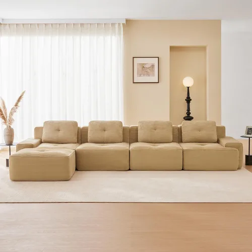 Miniatura 84 de Sofás modulares sin hueso de 152.8 pulgadas para sala de estar, sofá modular con diván en forma de L, cómodo asiento profundo tapizado de tela