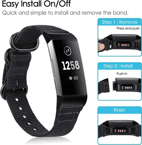 Miniatura 3 de FINTIE Bandas compatibles con Fitbit Charge 4 3 3SE, correa de repuesto de nailon suave (negro)