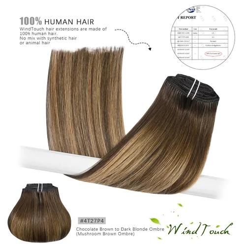 Miniatura 5 de Extensiones de cabello humano Remy con pinzas, color castaño chocolate a rubio oscuro con balayage y reflejos, para cabello castaño, 2.47 onzas, N.°