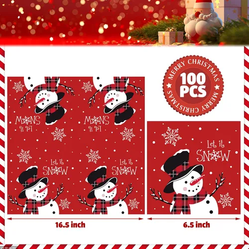 Miniatura 2 de 100 PIEZAS Servilletas de Papel de Navidad Muñeco de Nieve Deja que Nieve Servilletas Desechables Servilletas de Almuerzo de Invierno Servilleta
