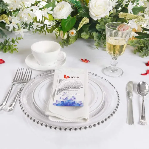 Miniatura 4 de bUCLA 100 platos de plástico con borde plateado, platos desechables de 7.5 pulgadas, ideales para bodas, fiestas y Navidad