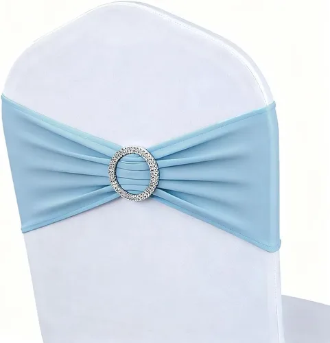Paquete de 50 bandas para sillas de color azul bebé, bandas de elastano azul para decoración de fiesta de revelación de género, lazos azules para