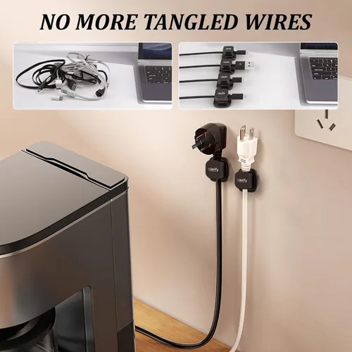 Miniatura 5 de Paquete de 8 clips de resorte para cables [giratorio en 360°, uso con 1 mano], clips adhesivos para cables para mesita de noche, escritorio, pared