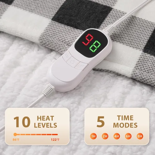 Miniatura 5 de Homemate - Manta eléctrica térmica de 50 x 60 pulgadas ultrasuave de franela, manta calefactora con 10 niveles de calor rápido, 8 horas de apagado