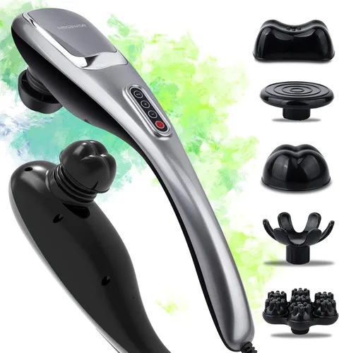MEGAWISE Masajeador de cuello de mano de tejido profundo para hombros, cintura, piernas, 3600 RPM potente motor eléctrico masajeador de cuello con 5