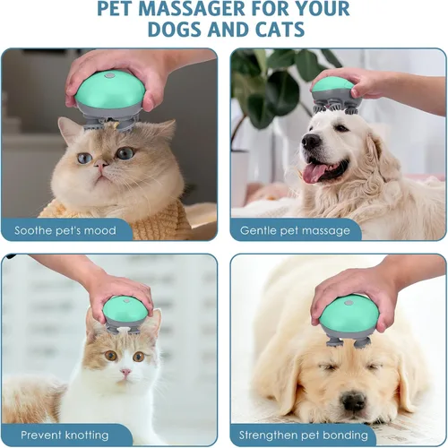 Miniatura 2 de Masajeador de mano mejorado para mascotas para perros y gatos, masajeador eléctrico para gatos con 4 cabezas giratorias, tres modos, para aliviar