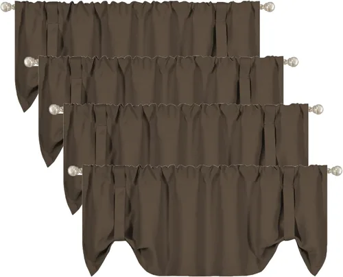 Miniatura 10 de DECOVSUN Cenefa opaca con amarre para ventana de 18 pulgadas de largo, con aislamiento térmico, cenefa ajustable para ventanas de cocina, bolsillo