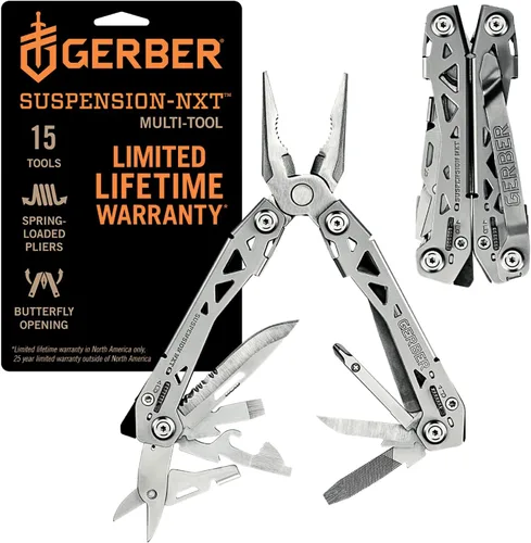 Miniatura 12 de Gerber Gear Suspension-NXT EDC - Cuchillo de bolsillo multiherramienta 15 en 1, alicates de punta de aguja y pelacables para acampar y Negro