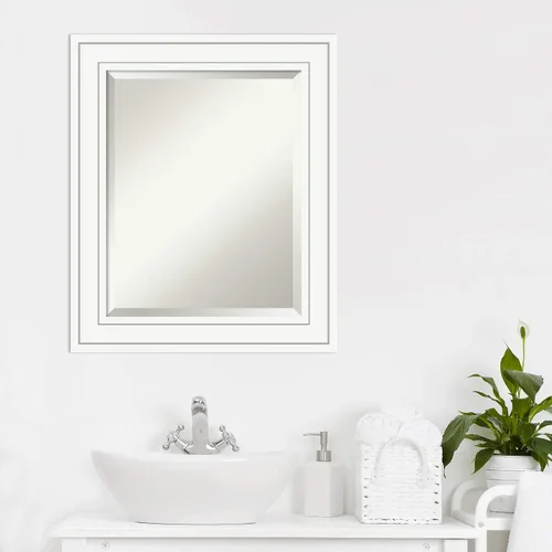 Miniatura 6 de Amanti Art - Espejo de baño blanco para sobre lavabo, espejo de tocador rectangular blanco de 25x21, marco de madera pequeño y casual, se cuelga