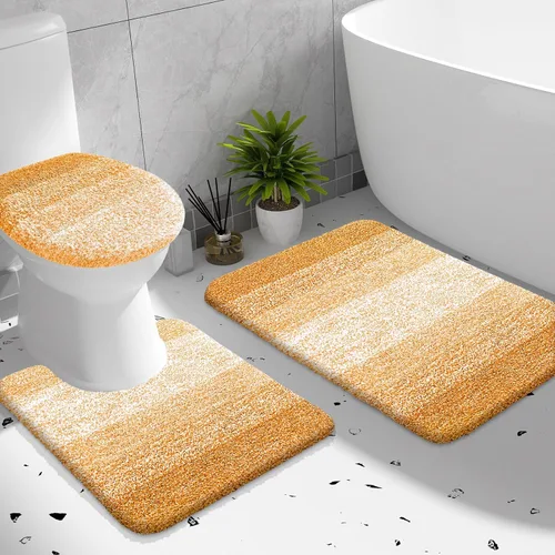 Miniatura 20 de OLANLY Juego de alfombras de baño de 3 piezas, alfombra de baño de microfibra suave absorbente, alfombra de contorno en forma de U para inodoro